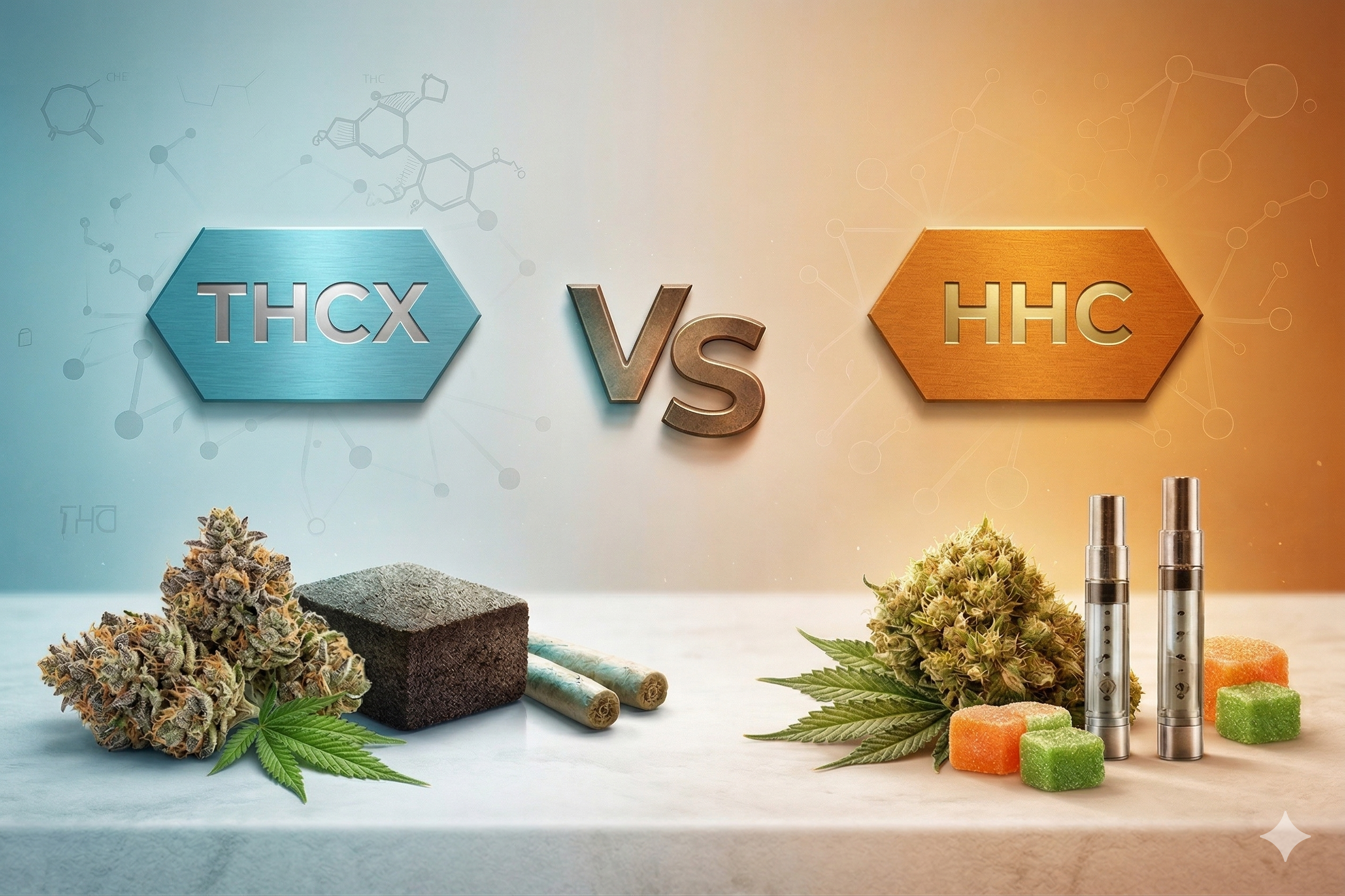 THCX vs HHC expliqué : effets, chimie et réalité légale